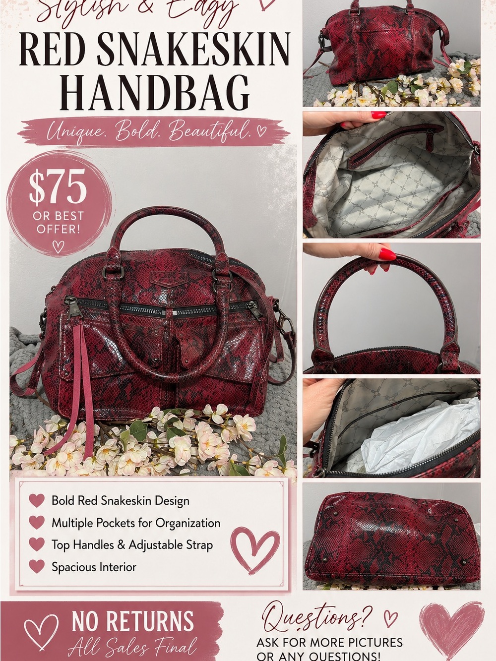 Aimee Kestenberg Red Snakeskin Satchel